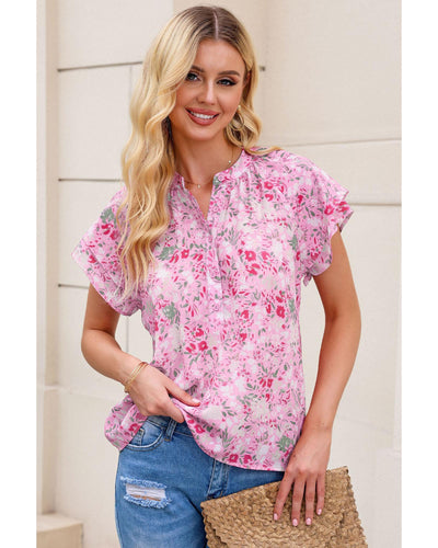 Azura Exchange Mandarin Collar Floral Top - L