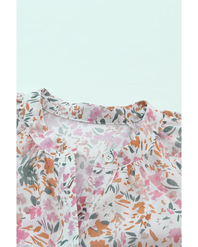 Azura Exchange Floral Mandarin Collar Top - S