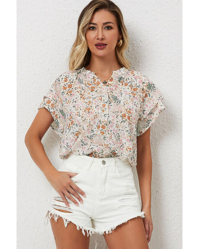 Azura Exchange Floral Mandarin Collar Top - XL