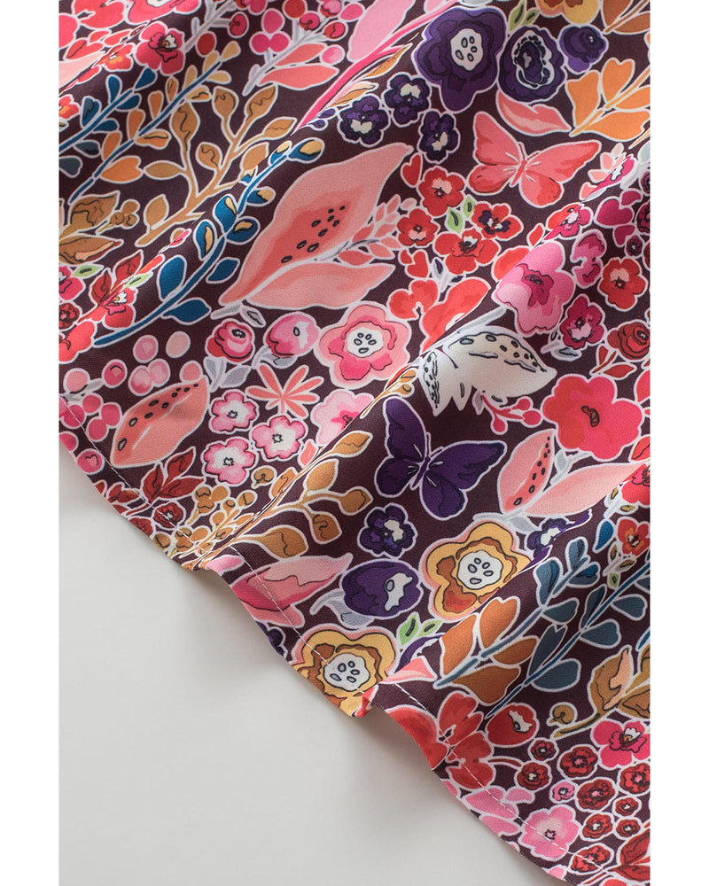 Azura Exchange Floral Print Shirred Sleeve Tunic Blouse - M
