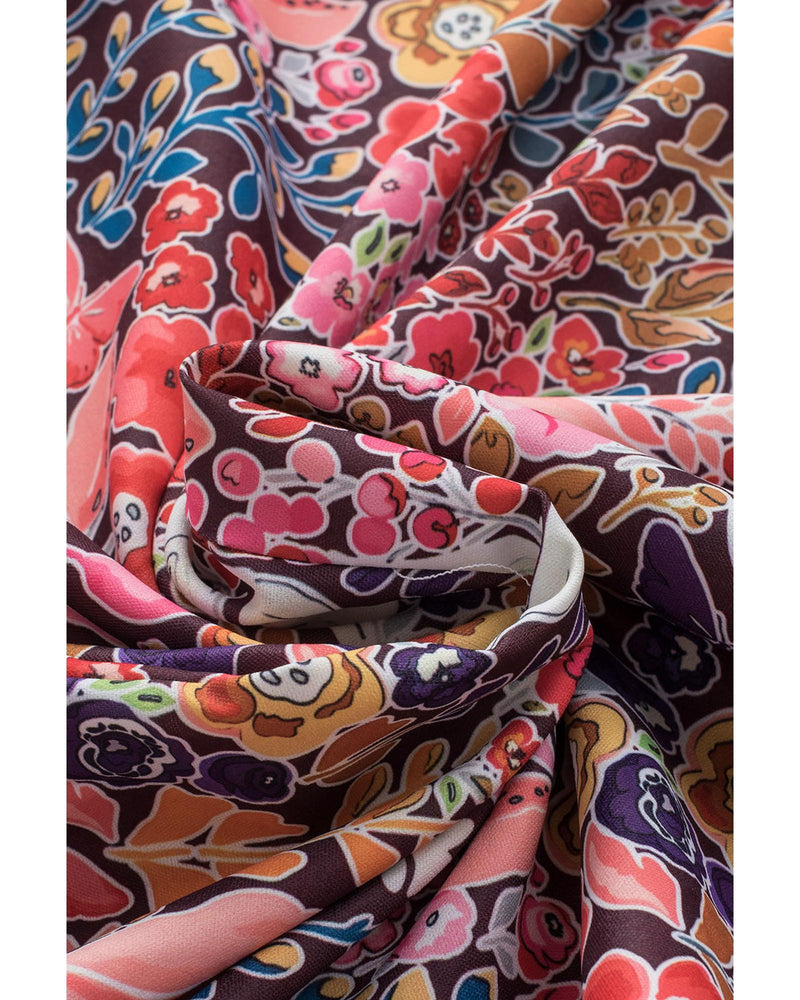 Azura Exchange Floral Print Shirred Sleeve Tunic Blouse - XL