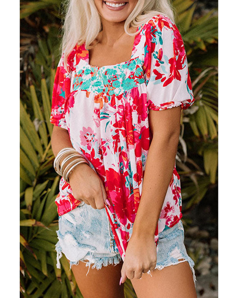 Azura Exchange Embroidered Square Neck Blouse - L