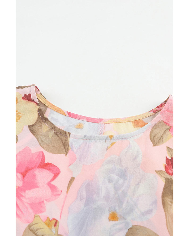 Azura Exchange Floral Blouse with Shirred Cuff Sleeves - S