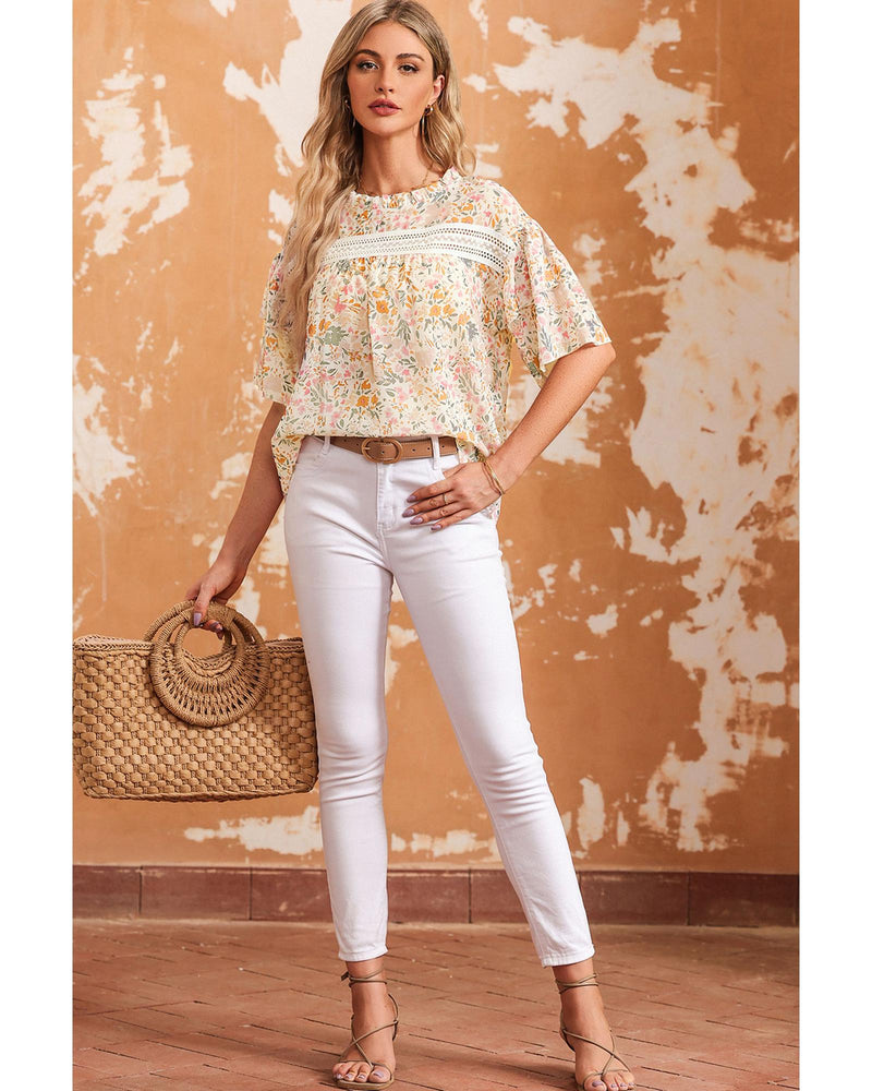 Azura Exchange Floral Print Wide Ruffle Sleeves Blouse - L
