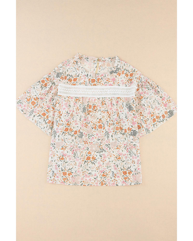 Azura Exchange Floral Print Wide Ruffle Sleeves Blouse - M