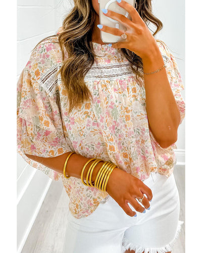 Azura Exchange Floral Print Wide Ruffle Sleeves Blouse - M