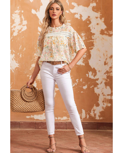 Azura Exchange Floral Print Wide Ruffle Sleeves Blouse - S