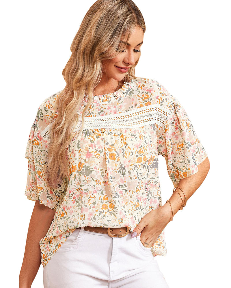 Azura Exchange Floral Print Wide Ruffle Sleeves Blouse - S