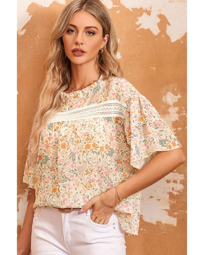 Azura Exchange Floral Print Wide Ruffle Sleeves Blouse - XL