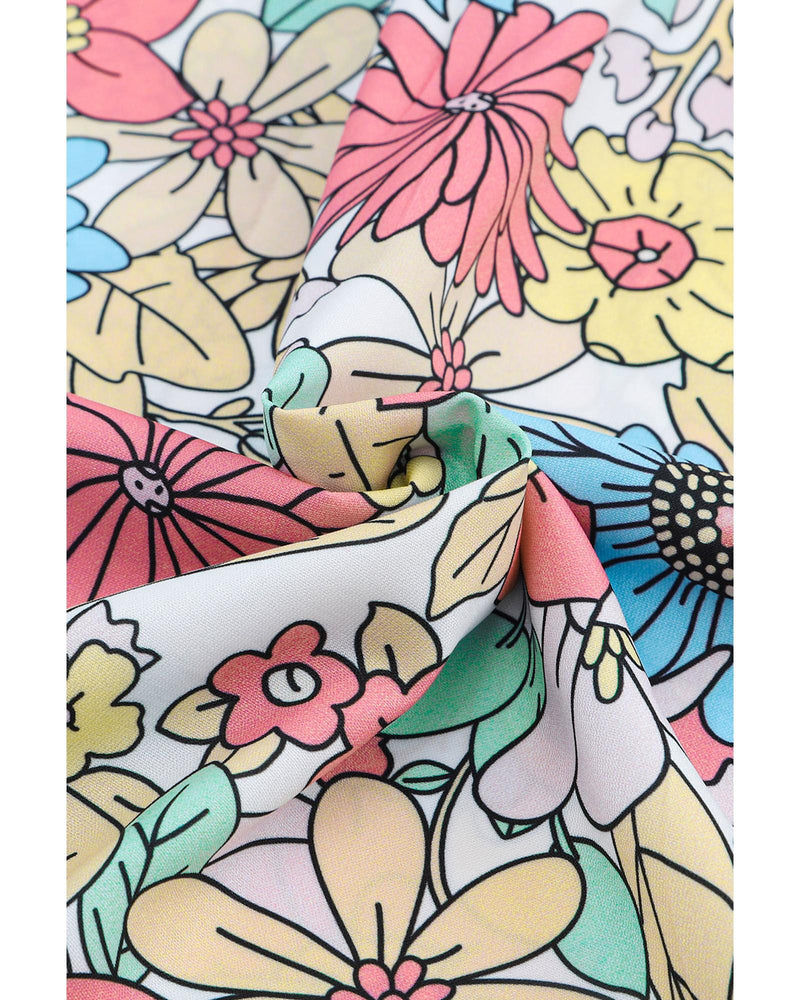 Azura Exchange Floral Print V Neck Half Sleeve Blouse - M