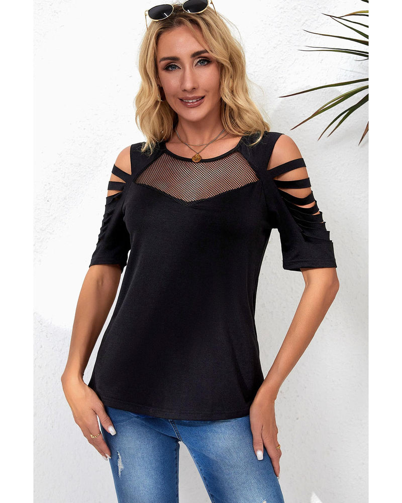 Azura Exchange Fishnet Splicing Cutout Shoulder Sleeve Top - M