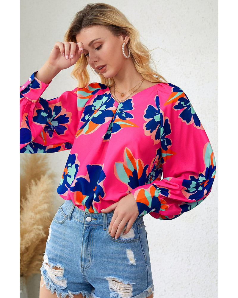 Azura Exchange Puff Sleeve Blouse with Flower Print - XL