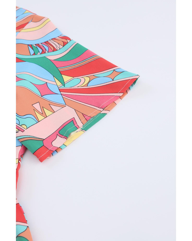 Azura Exchange Abstract Pattern Split V Neck Flowy Blouse - M