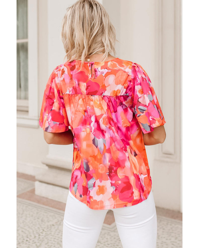 Azura Exchange Wide Sleeve Floral Print Blouse - M