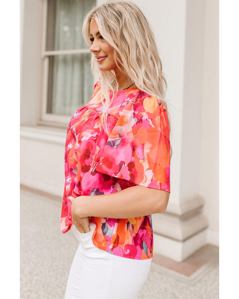 Azura Exchange Wide Sleeve Floral Print Blouse - M