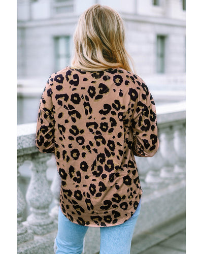 Azura Exchange Leopard Print V Neck Long Sleeve Top - XL