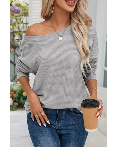 Azura Exchange Gray V Cut Drawstring Back Waffle Knit Top - XL