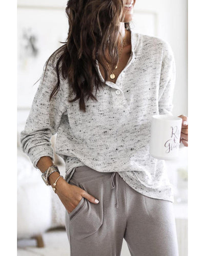 Azura Exchange Relaxed Rib Knit Long Sleeve Henley Top - XL