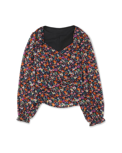 Azura Exchange V Neck Bubble Sleeve Floral Blouse - M