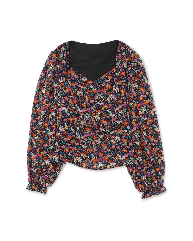 Azura Exchange V Neck Bubble Sleeve Floral Blouse - M