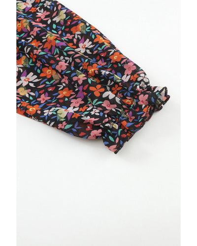 Azura Exchange V Neck Bubble Sleeve Floral Blouse - M