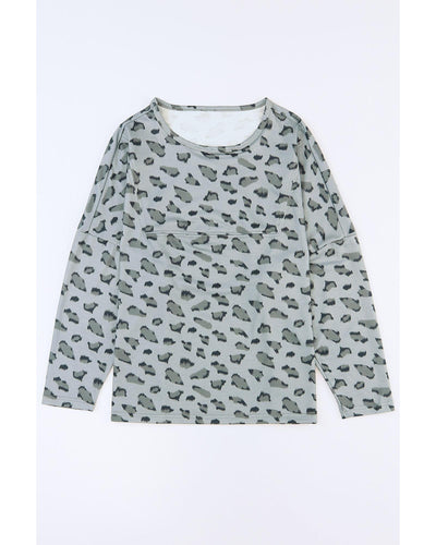 Azura Exchange Animal Print Stitching Loose Long Sleeve Top - M