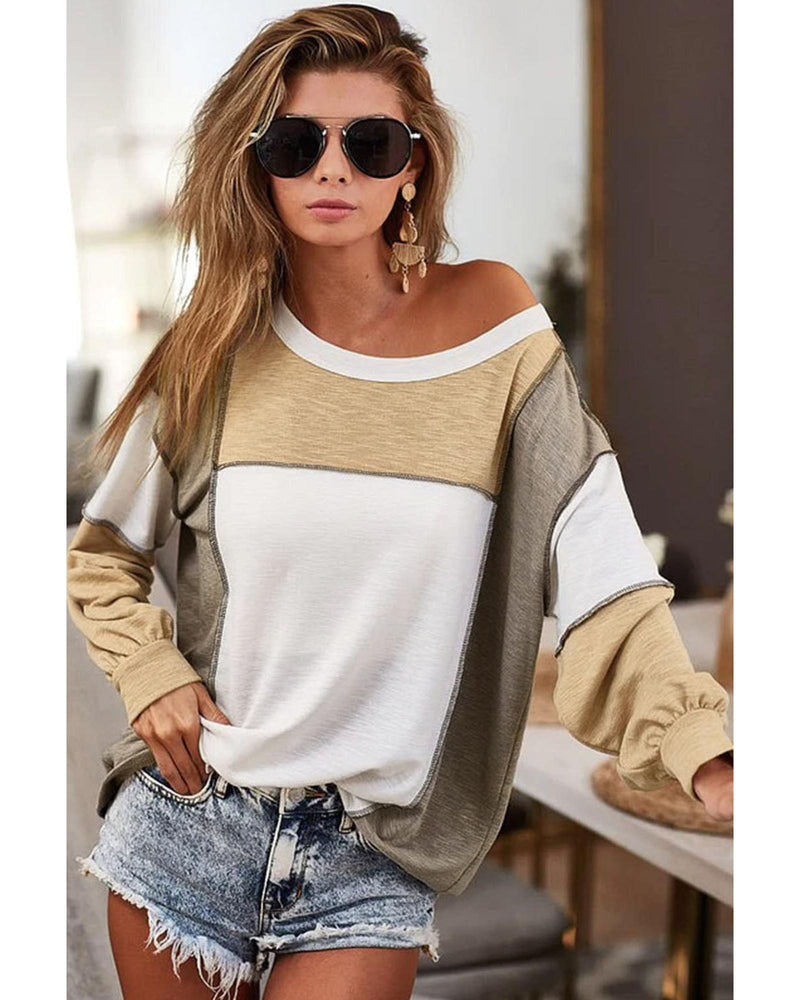 Azura Exchange Exposed Seam Color Block Patchwork Top - L