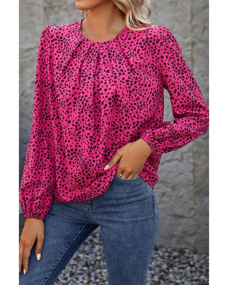 Azura Exchange Leopard Print Pleated Blouse - M