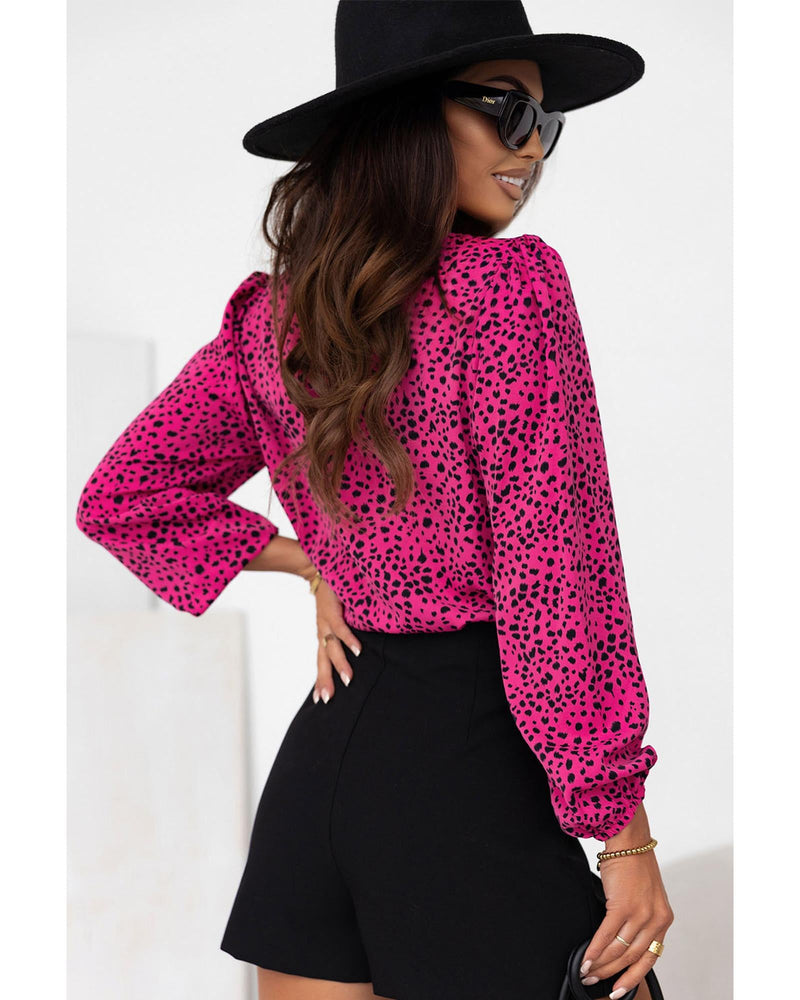 Azura Exchange Leopard Print Pleated Blouse - M