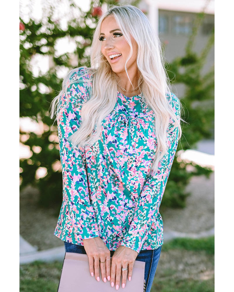 Azura Exchange Elegant Floral Print Long Sleeve Blouse - L