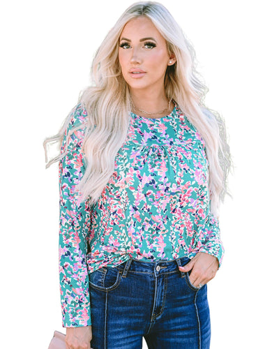 Azura Exchange Elegant Floral Print Long Sleeve Blouse - S