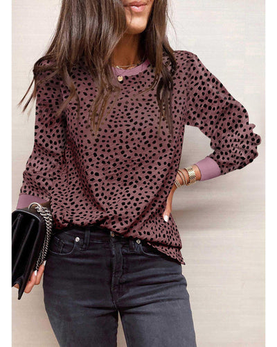 Azura Exchange Spotted Print Round Neck Long Sleeve Top - M