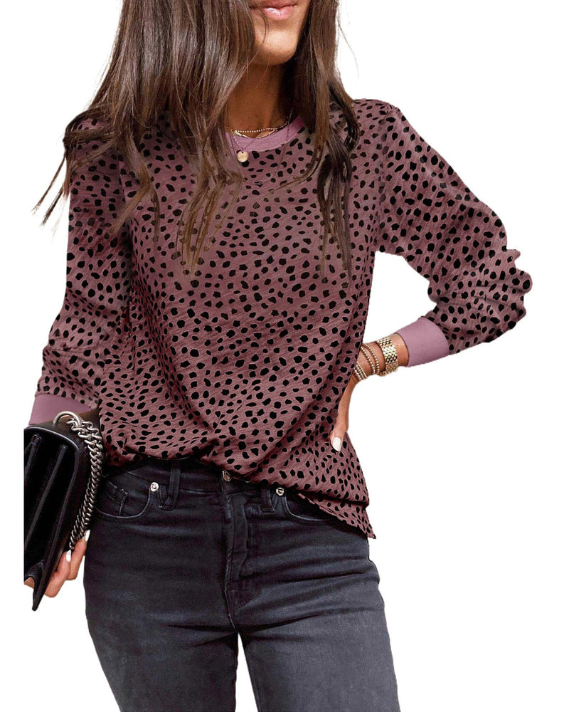Azura Exchange Spotted Print Round Neck Long Sleeve Top - M