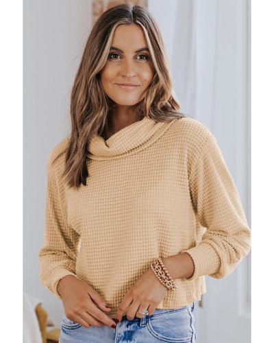 Azura Exchange Apricot Waffle Knit Turtleneck Top - M