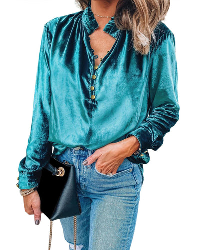 Azura Exchange Womens Green Velvet Blouse - M