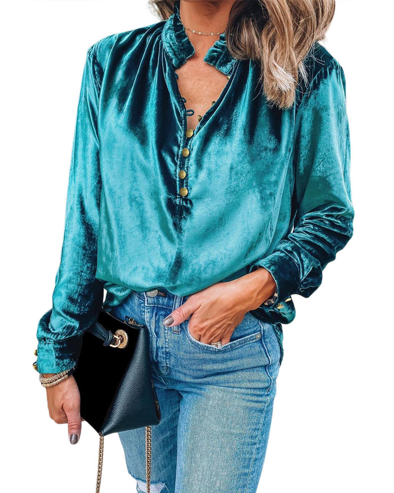 Azura Exchange Womens Green Velvet Blouse - M
