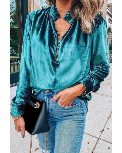 Azura Exchange Womens Green Velvet Blouse - M