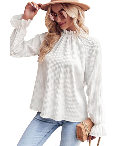 Azura Exchange Frilled Mock Neck Ripple Sleeve Blouse - M