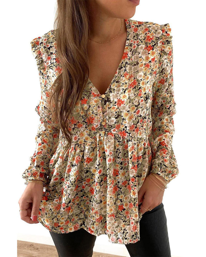 Azura Exchange Floral Ruffled Babydoll Blouse - M