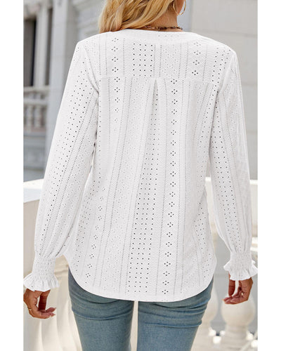 Azura Exchange Split Neck Textured Loose Blouse - L