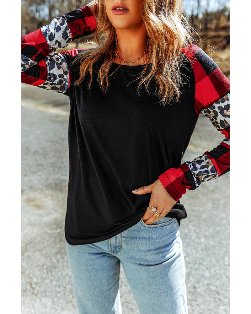 Azura Exchange Plaid & Leopard Print Off Shoulder Top - S