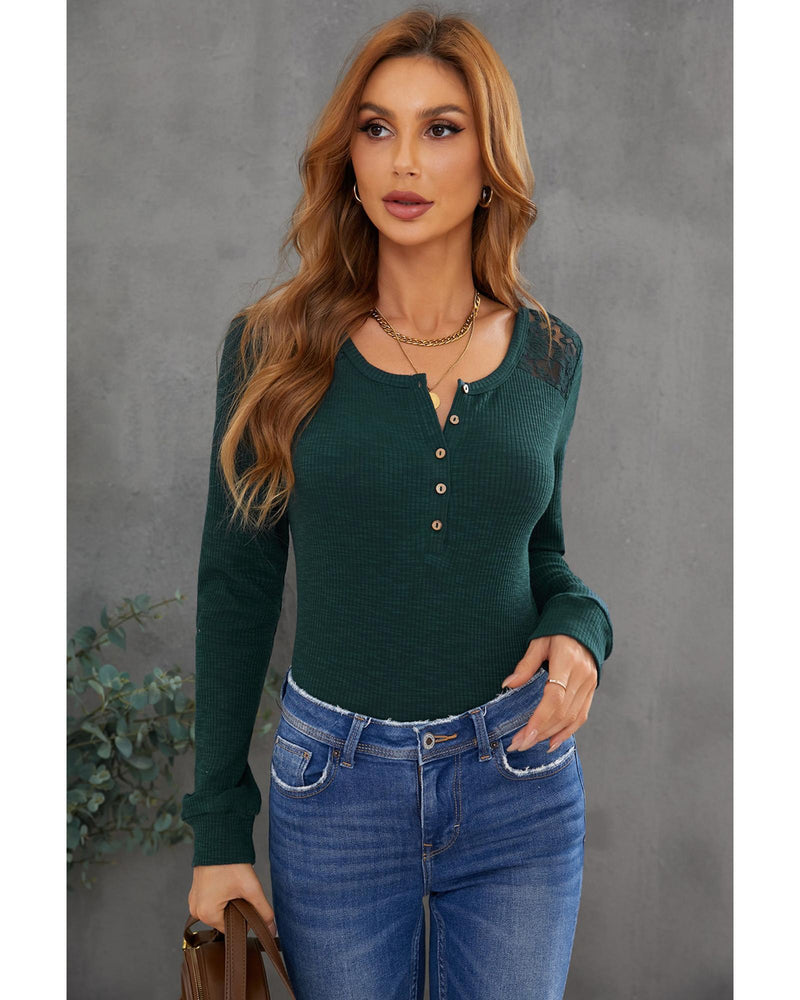Azura Exchange Lace Back Buttoned Henley Top - S