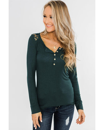 Azura Exchange Lace Back Buttoned Henley Top - S
