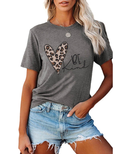 Azura Exchange Leopard Heart Shape Print Short Sleeve T-shirt - 2XL