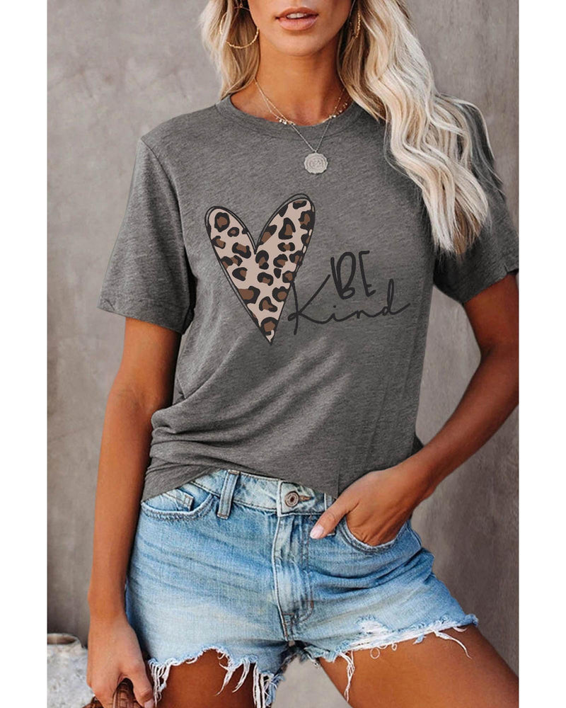 Azura Exchange Leopard Heart Shape Print Short Sleeve T-shirt - L