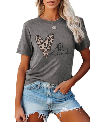 Azura Exchange Leopard Heart Shape Print Short Sleeve T-shirt - L