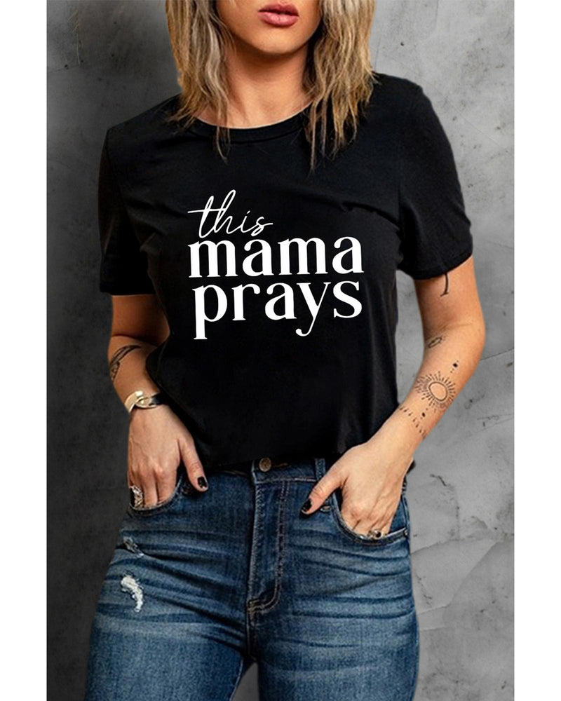 Azura Exchange Mama Prays Letters Print Plain Tee - M