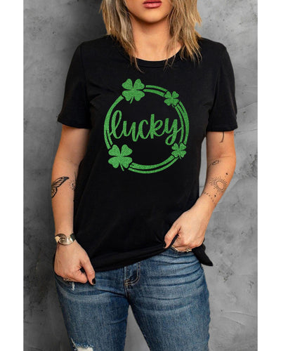 Azura Exchange Sequin Lucky Clover Print T-shirt - S