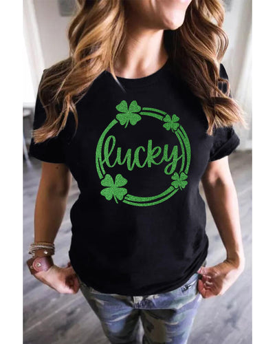 Azura Exchange Sequin Lucky Clover Print T-shirt - XL