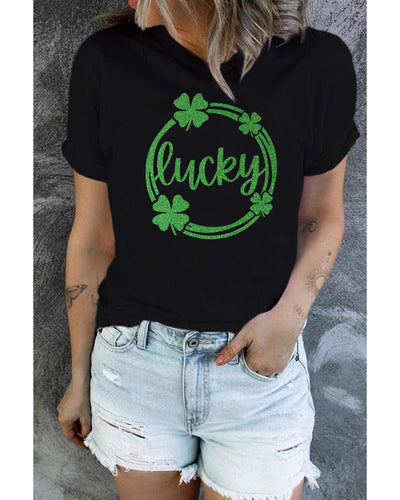 Azura Exchange Sequin Lucky Clover Print T-shirt - XL